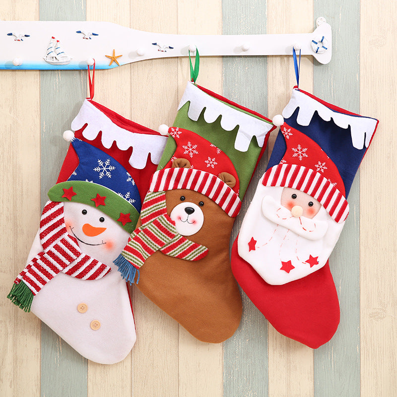 Snowy Scallop And Muffler Stockings- Happy Santa