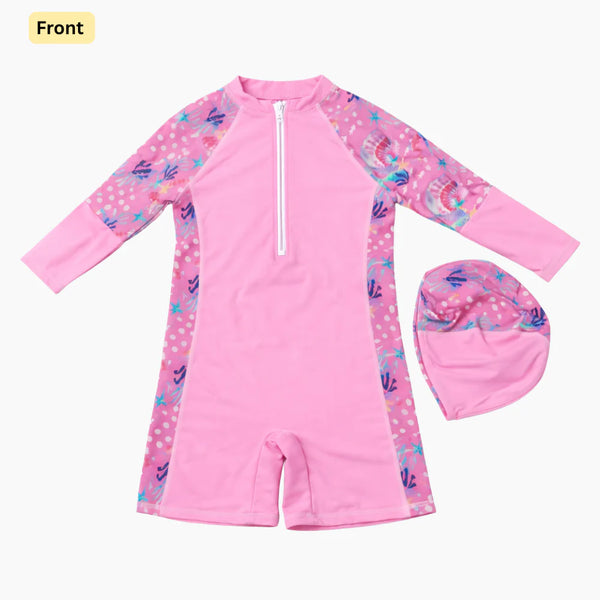 Blush Coral Splash Swim Set with Cap