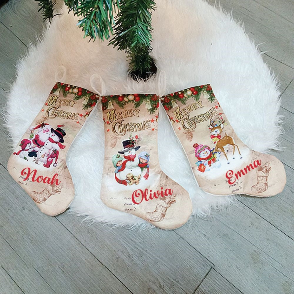 Champagne Mini Stockings - Red Santa with Snowman