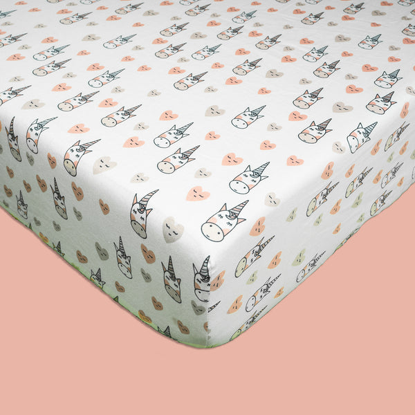 Organic Fitted Cot Sheet-Unicorn