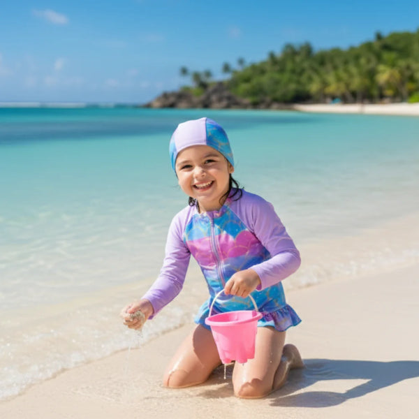 Lilac Pearl Mermaid Zip Swimsuit with cap