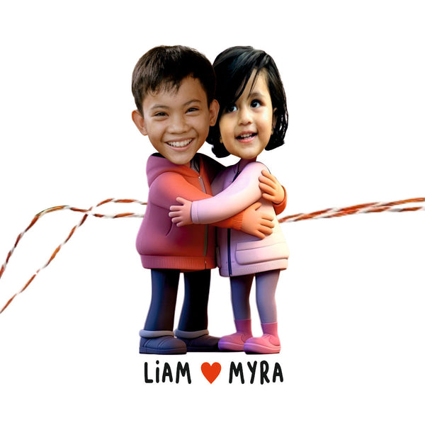 Personalised Caricature Rakhi - Sibling Hug