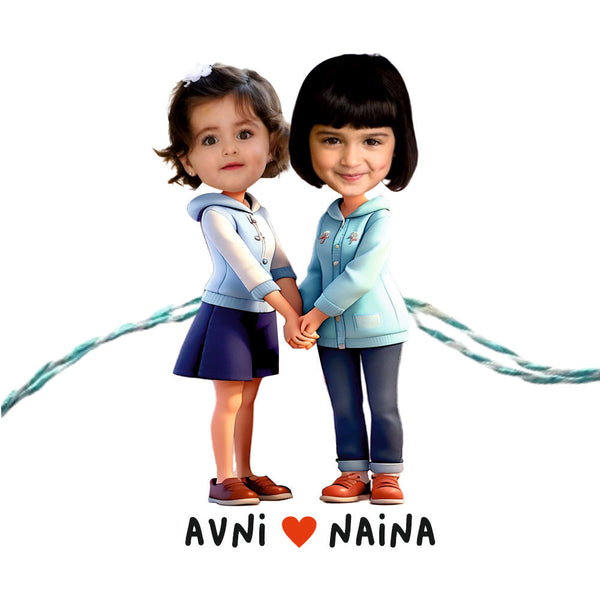 Personalised Caricature Rakhi - Dynamic Duo