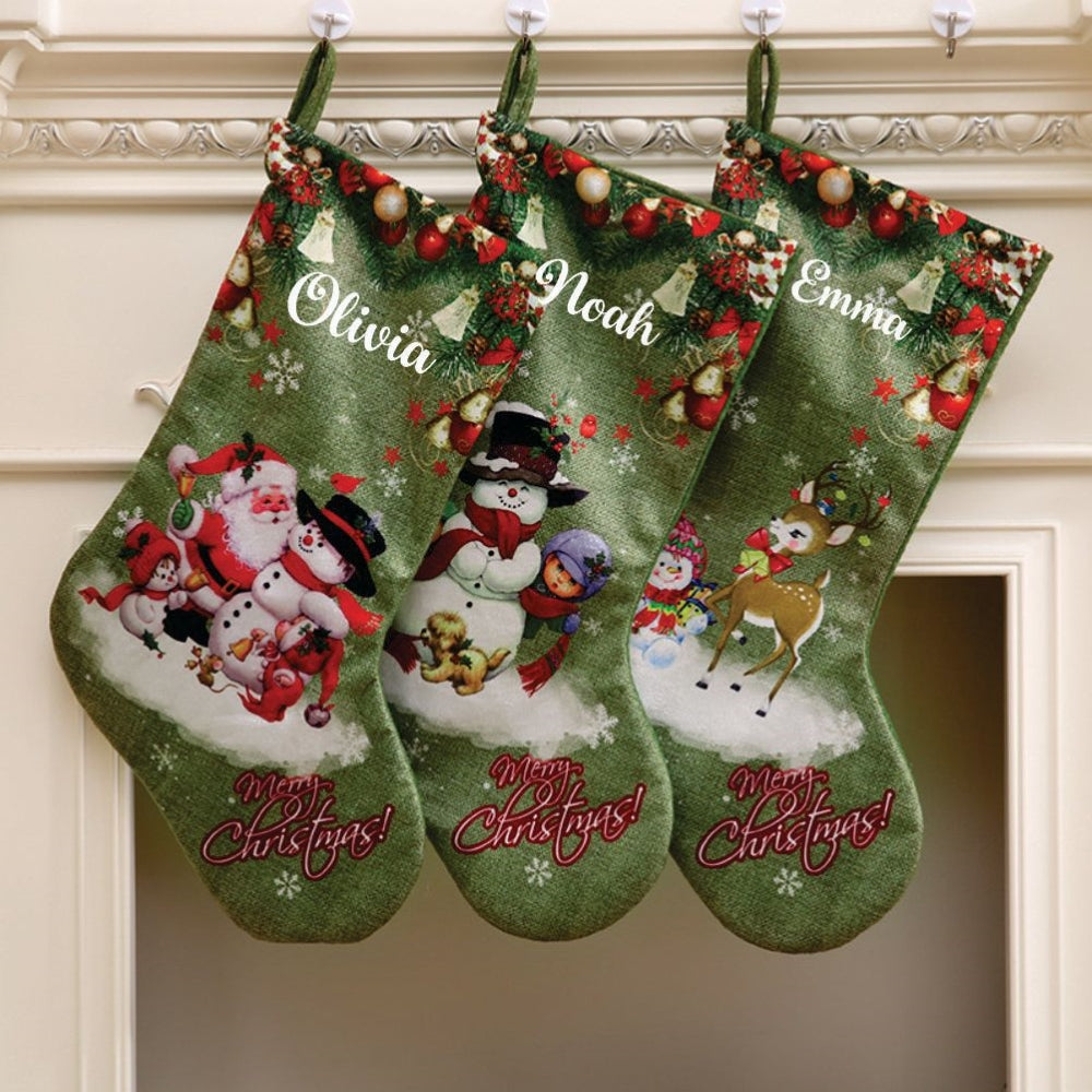 Snowman & Friends Velveteen Stockings - Set Of 3