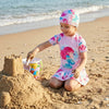 2pcs Pink Tide Mermaid Swim Set with Cap