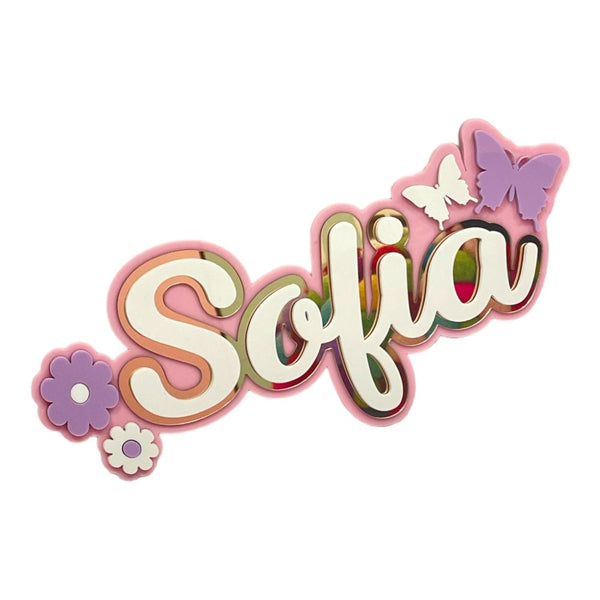 3 Layer Name Plaque- Winged Petals