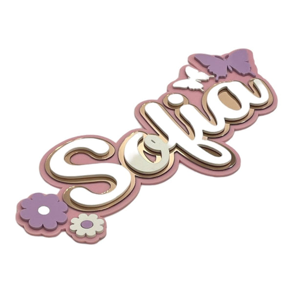 3 Layer Name Plaque- Winged Petals