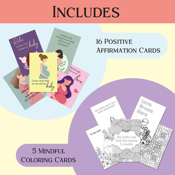 Bump to Baby – Positive Journey Cards for Mom-to-Be | 21 Pregnancy Affirmation & Mindfulness Cards | 16 Uplifting Affirmations + 5 Calming Coloring Cards
