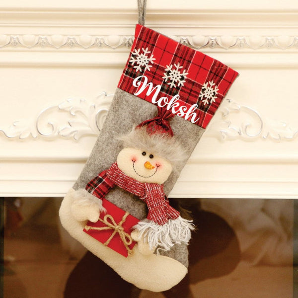 Red Gifts And Snowflake Stockings- Snowy Snowman