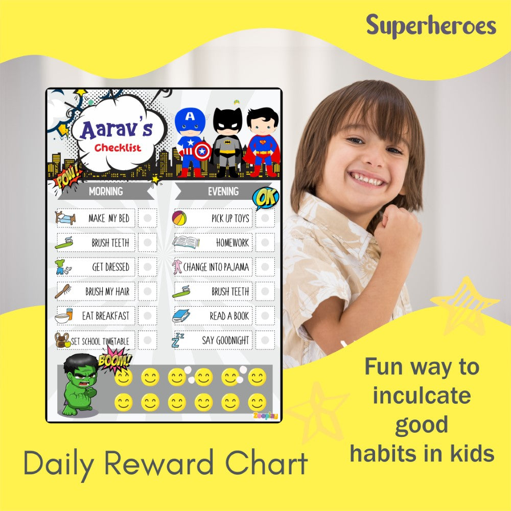 Daily Reward Chart Personalised  –  Superhero