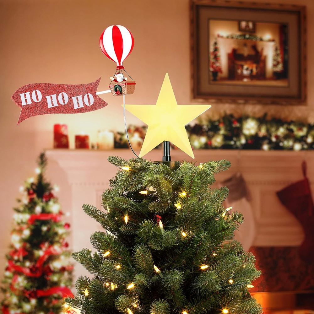 Mr. Christmas  Animated Santa's hot Air Balloon Tree Topper with Banner