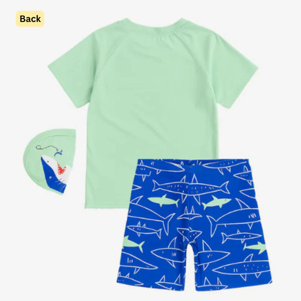 2pcs Shark Splash Adventure Swim Set with Cap
