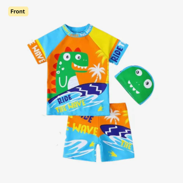 2pcs Dino Wave Rider Swim Set with Cap