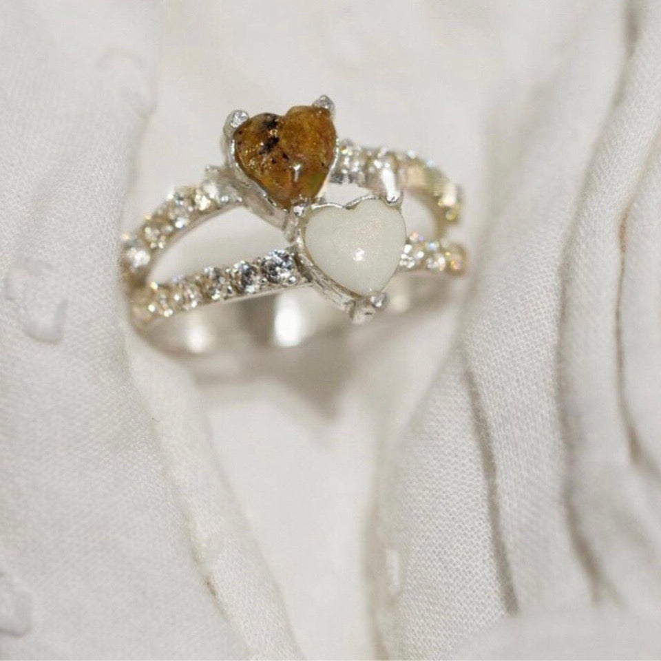 Twin Hearts Breastmilk Jewellery Silver Ring