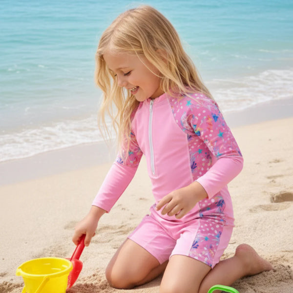 Blush Coral Splash Swim Set with Cap