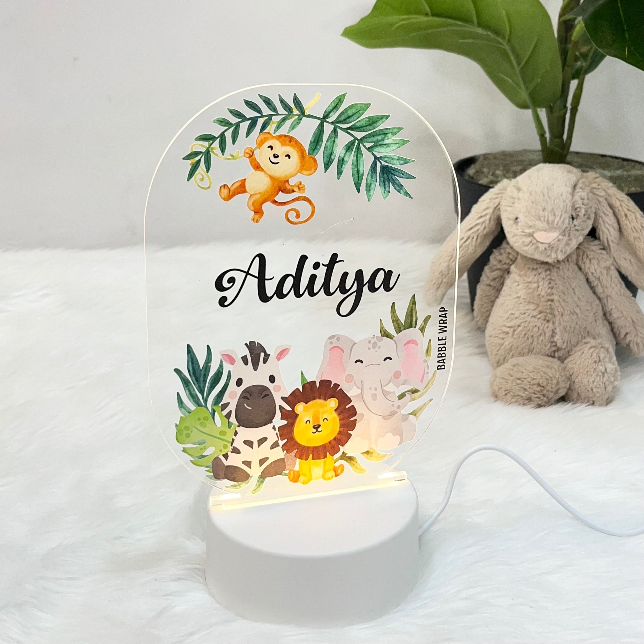 Acrylic LED Night Lamp- Woodland Animals (Oval)