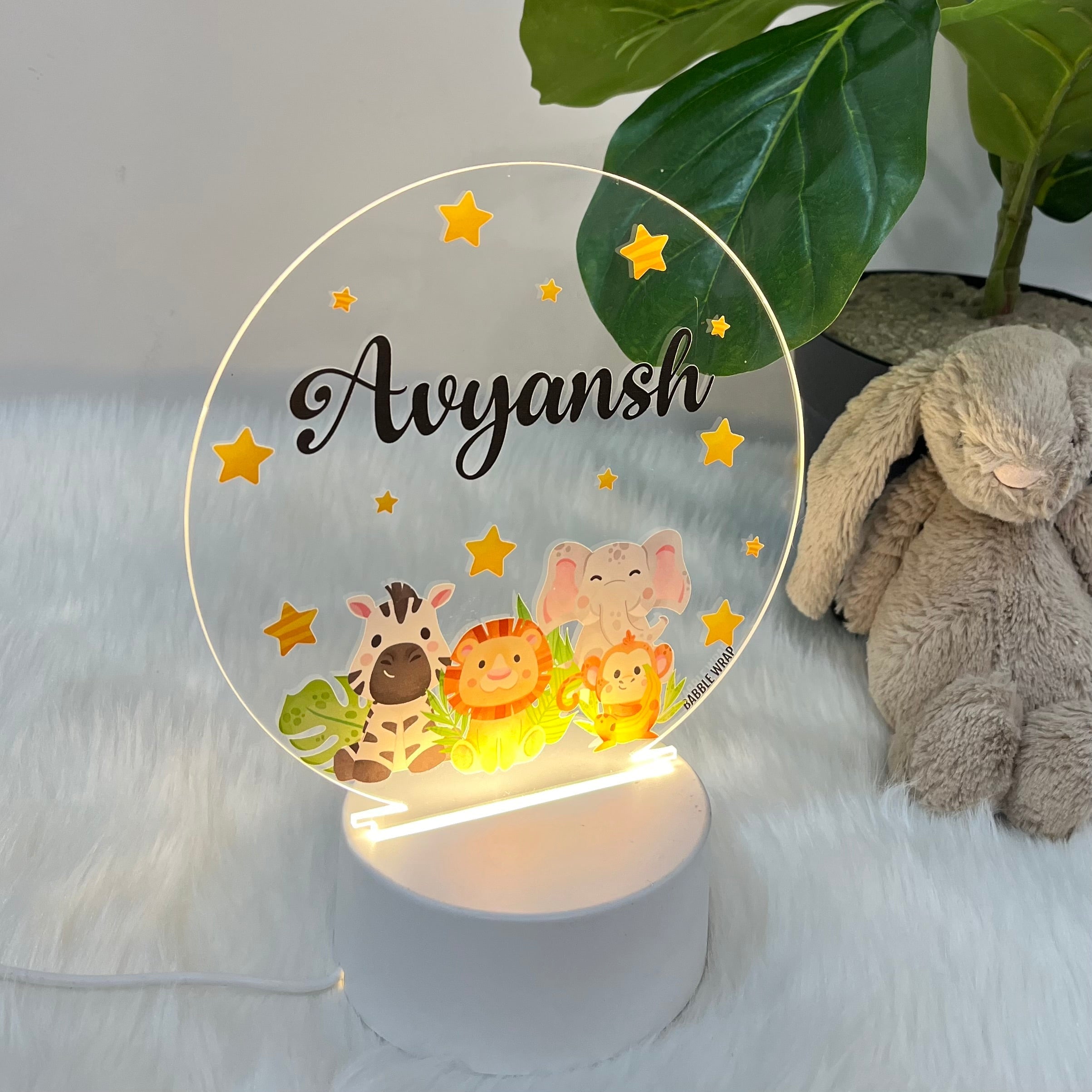 Acrylic LED Night Lamp- Woodland Animals (Round)