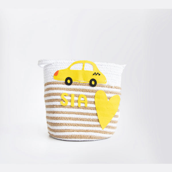 Customized Yellow Car Cotton Rope Gift Basket