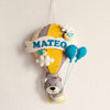 Grey Teddy in a Hot Air Balloon Name Hanging