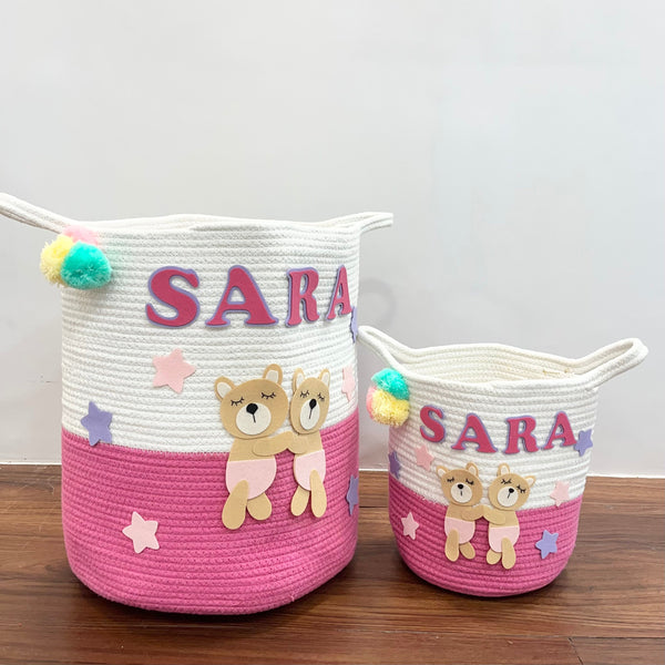 Jute Cotton Storage Basket - Bear Hugs