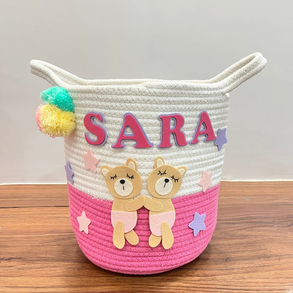 Jute Cotton Storage Basket - Bear Hugs