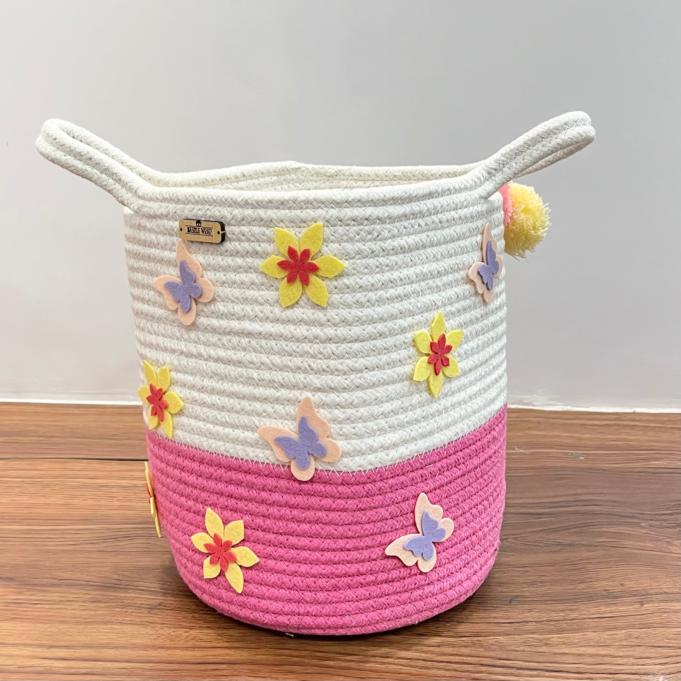 Jute Cotton Storage Basket - Butterfly Blossoms