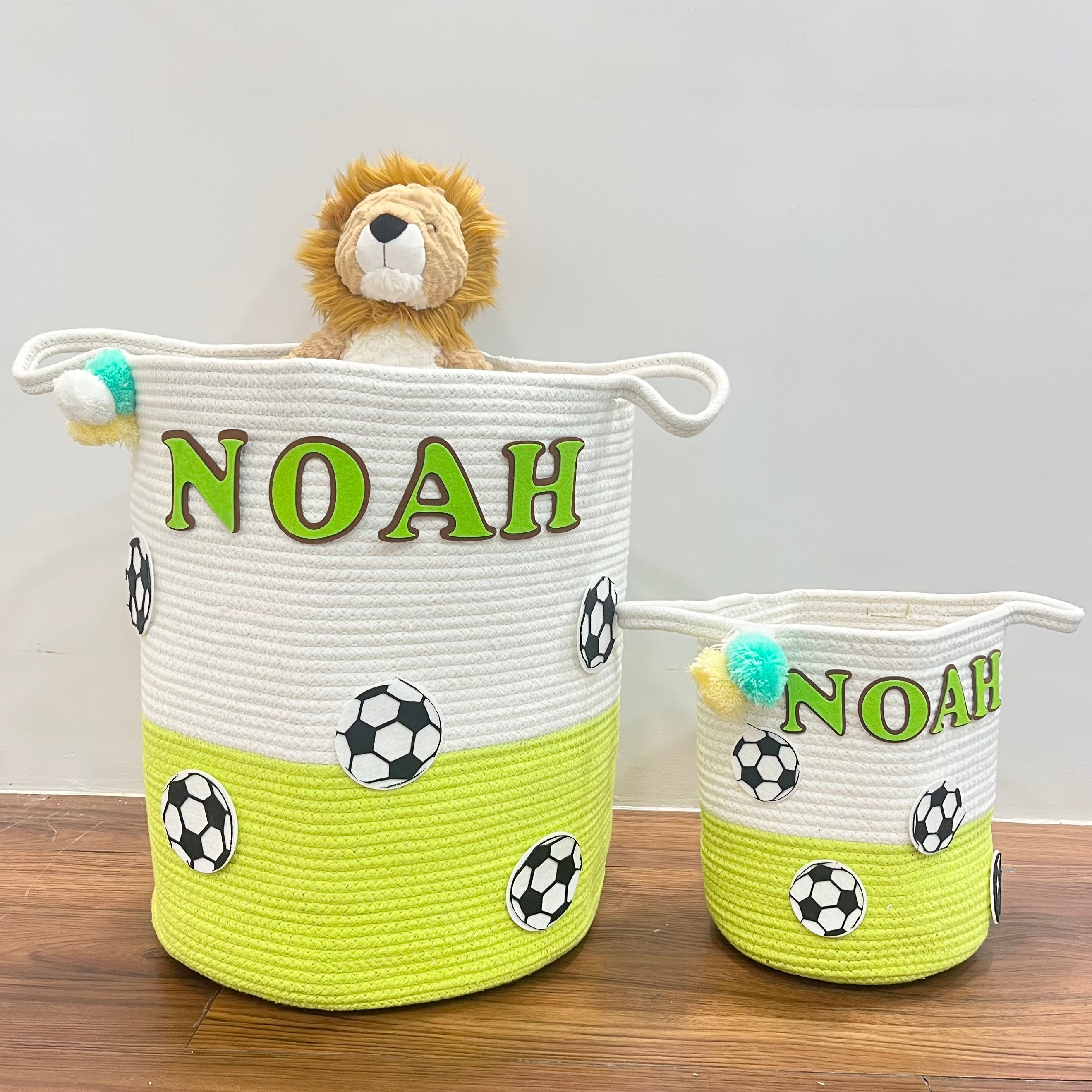 Jute Cotton Storage Basket - Football Frenzy