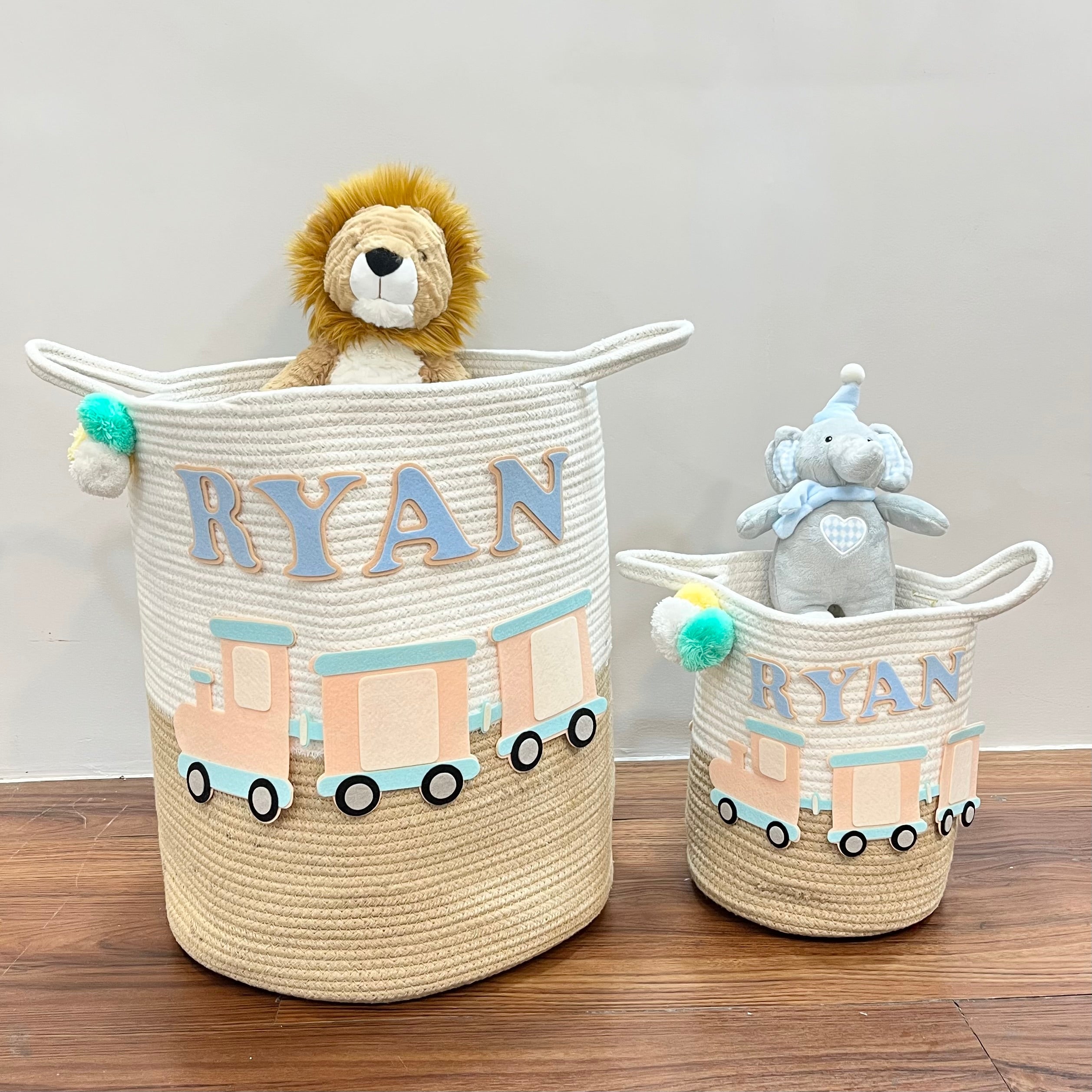 Jute Cotton Storage Basket - Choo Choo Train Treasures