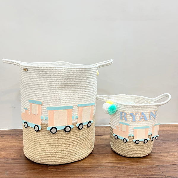 Jute Cotton Storage Basket - Choo Choo Train Treasures