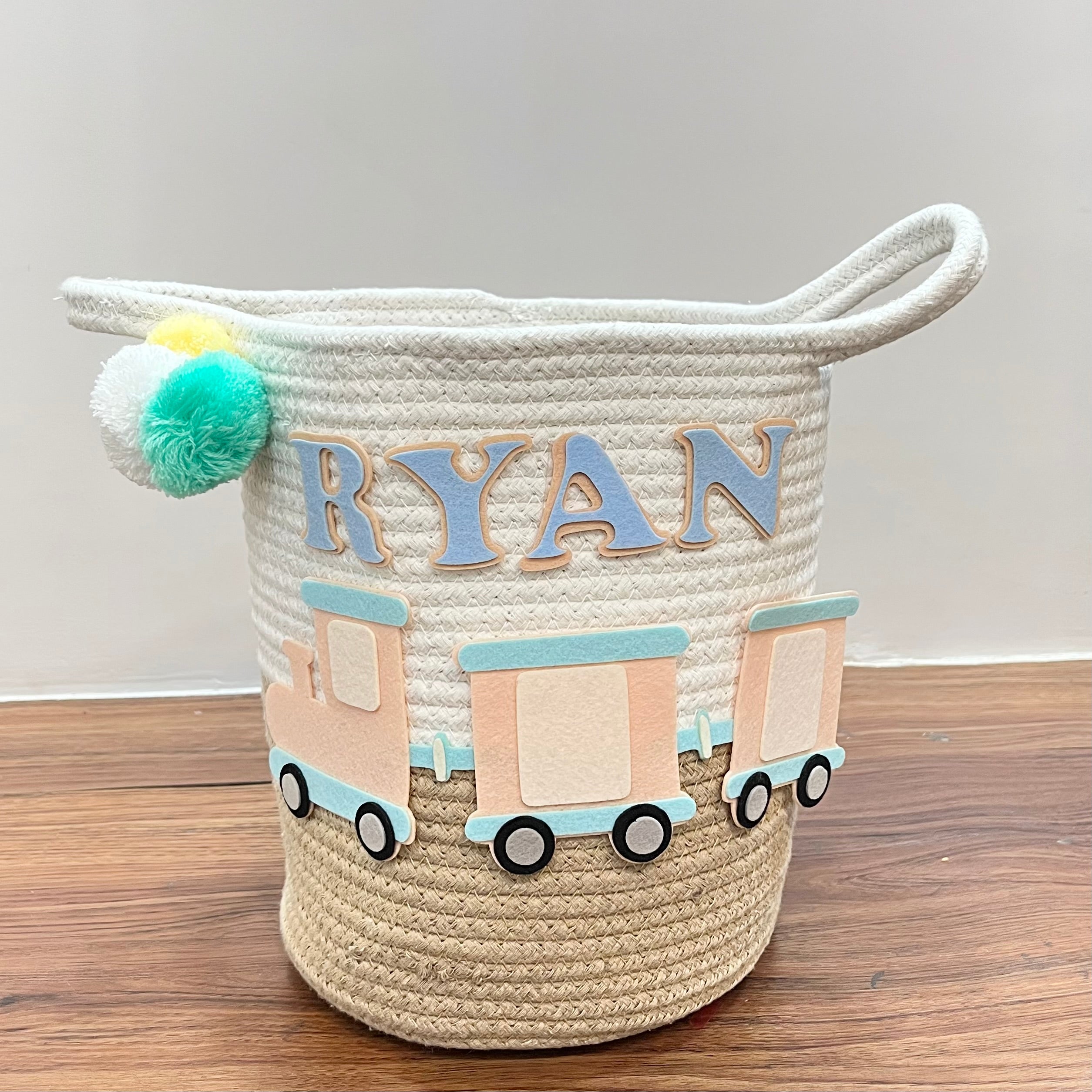 Jute Cotton Storage Basket - Choo Choo Train Treasures