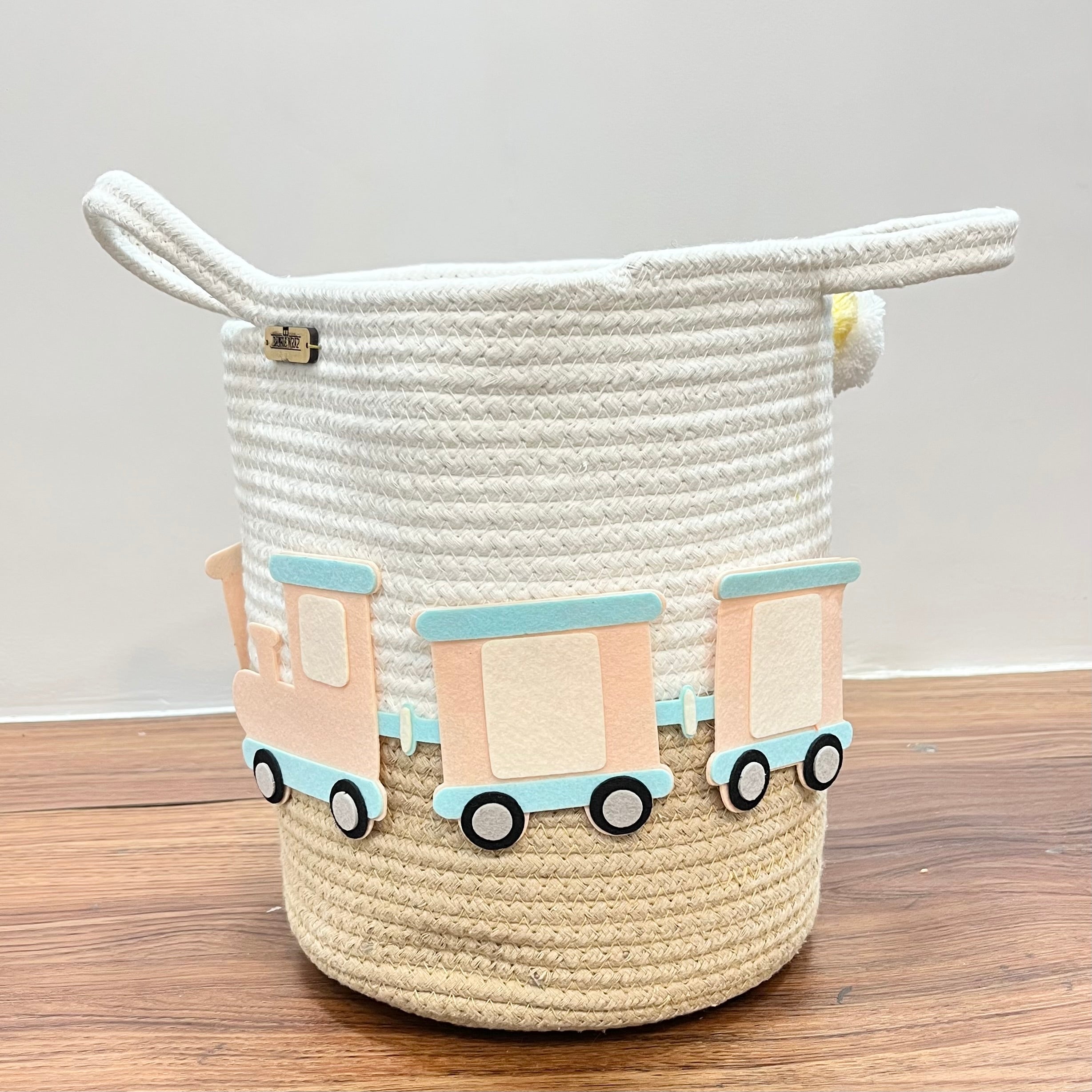 Jute Cotton Storage Basket - Choo Choo Train Treasures