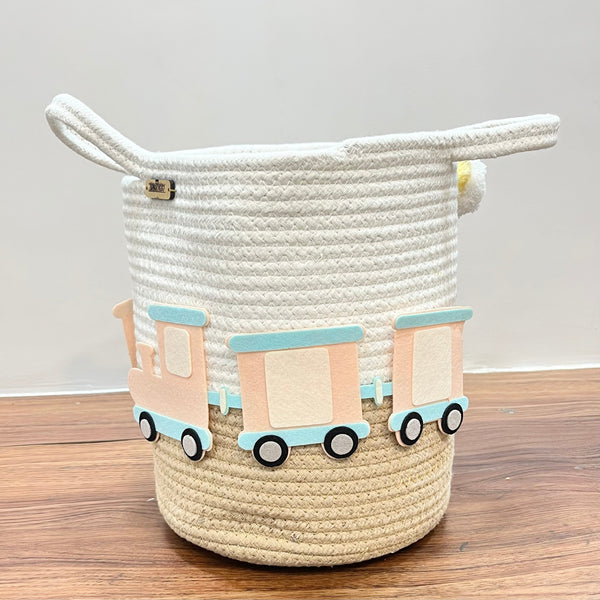 Jute Cotton Storage Basket - Choo Choo Train Treasures