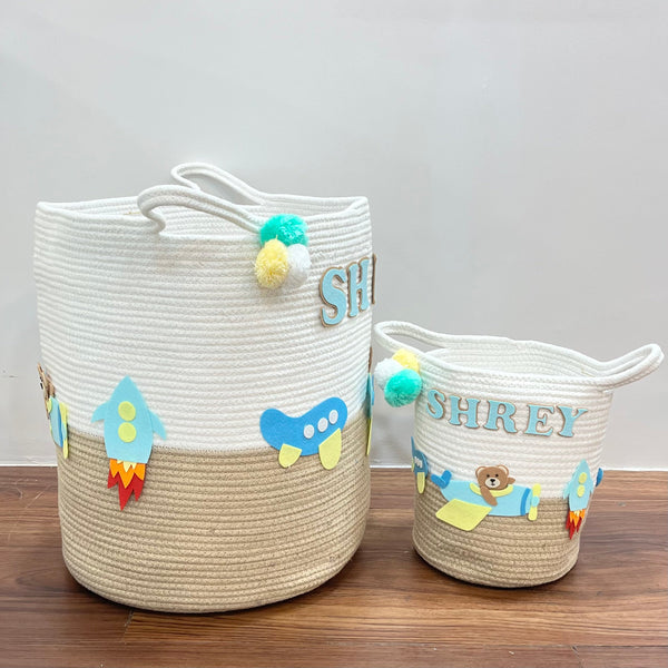 Jute Cotton Storage Basket - Skybound Teddy