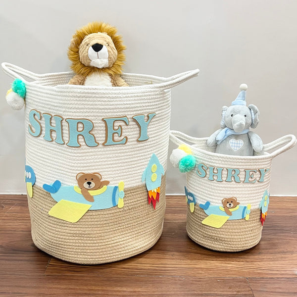 Jute Cotton Storage Basket - Skybound Teddy