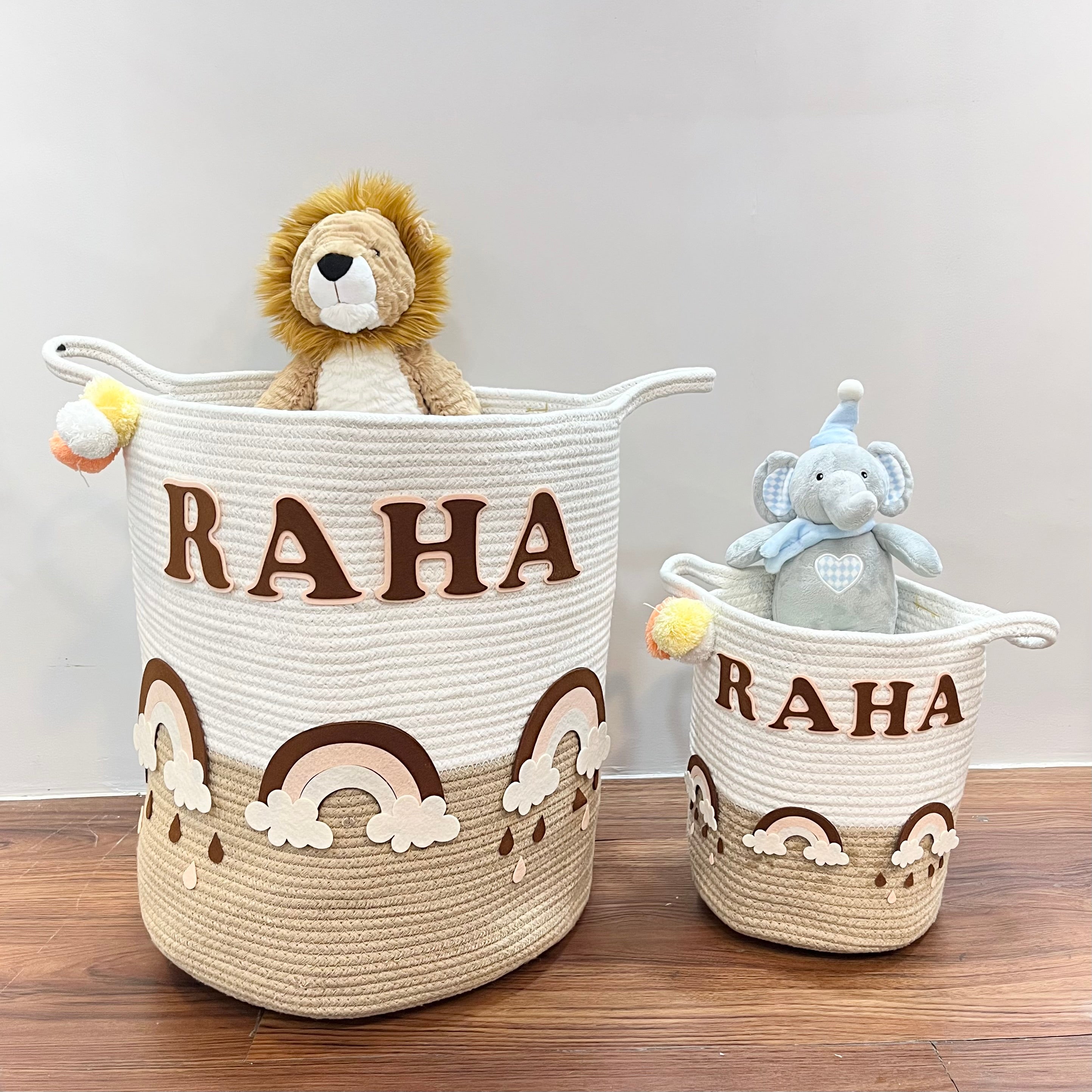 Jute Cotton Storage Basket - Rainbow Raindrops