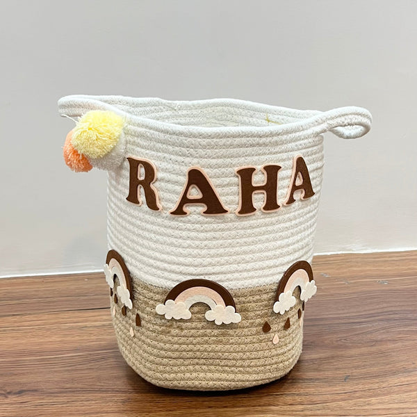 Jute Cotton Storage Basket - Rainbow Raindrops