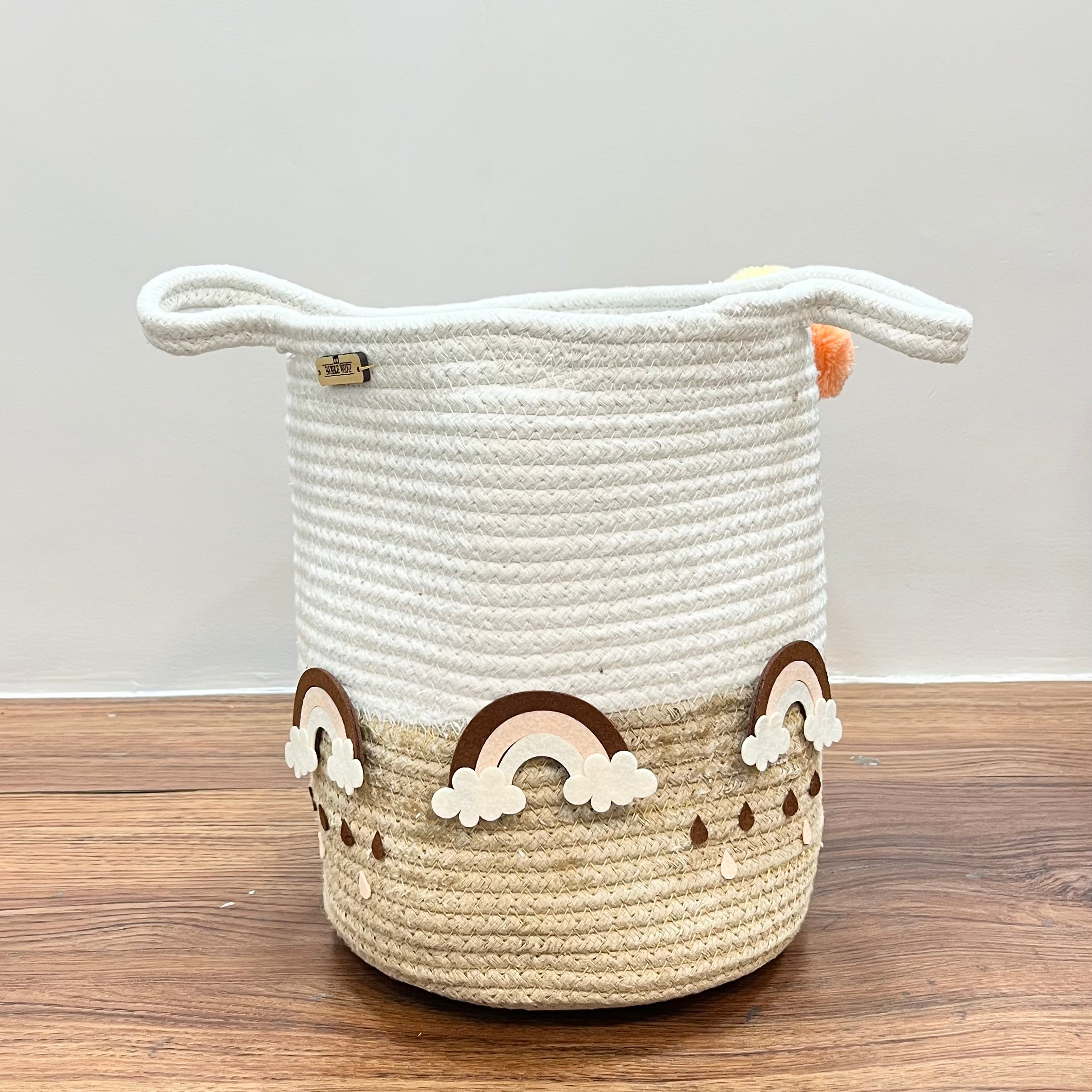 Jute Cotton Storage Basket - Rainbow Raindrops