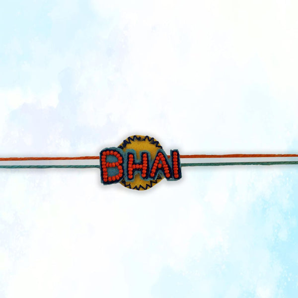 Beaded BHAI Rakhi - Orange Yellow