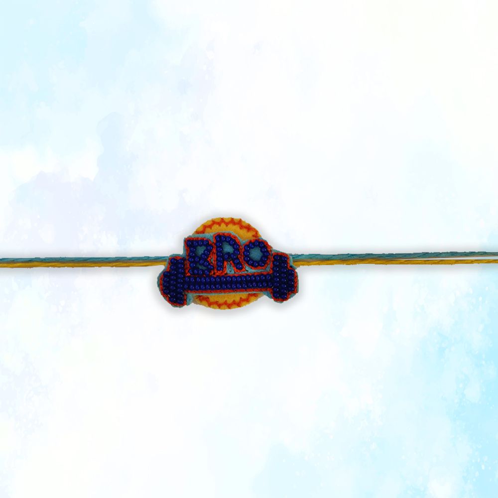 Beaded BRO Rakhi - Blue Dumbbells