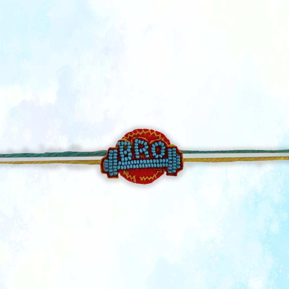 Beaded BRO Rakhi -Light Blue Dumbbells