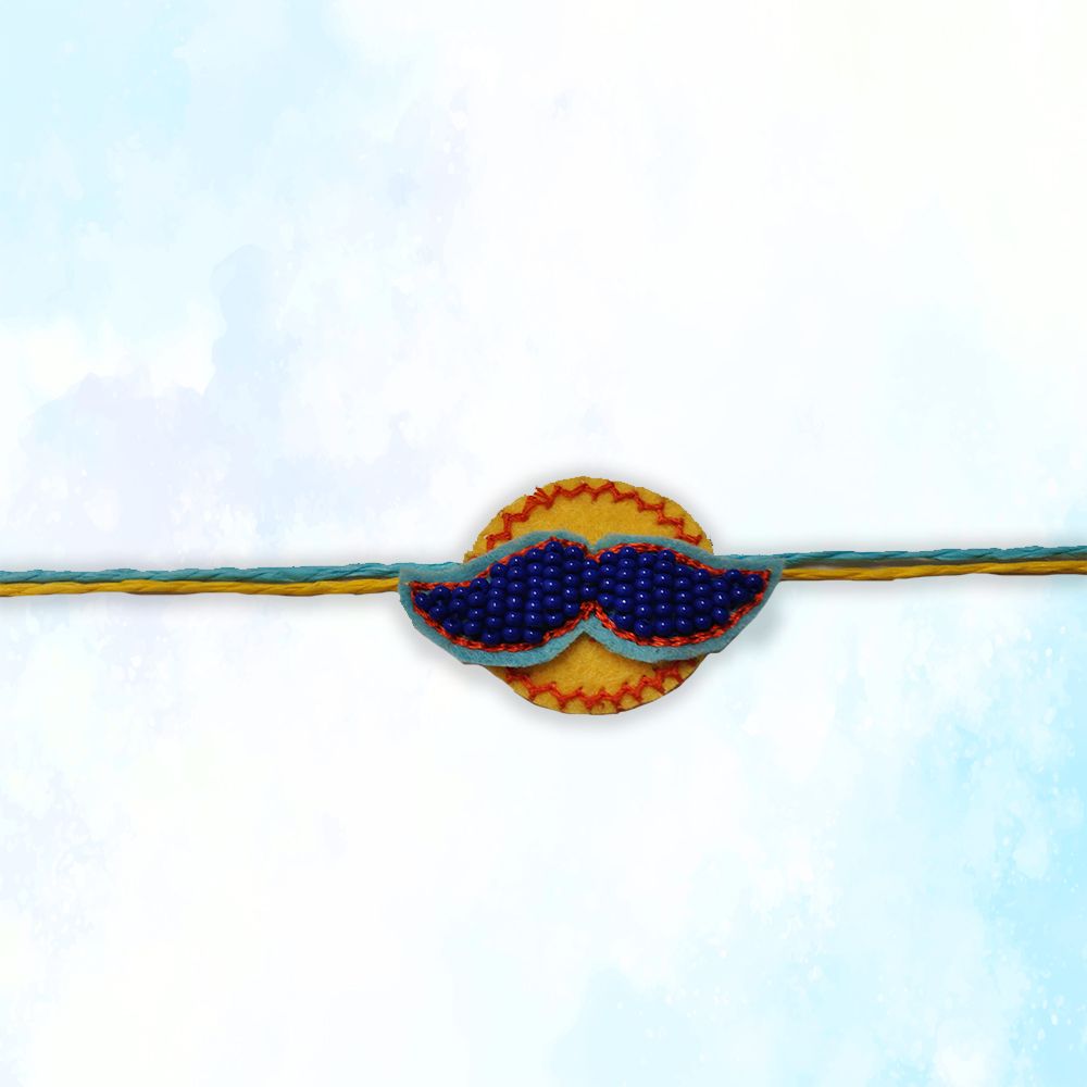 Beaded Moustache Rakhi - Blue