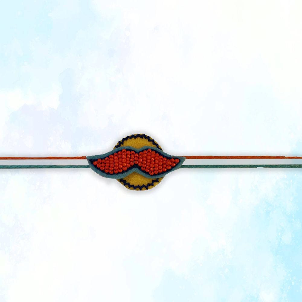 Beaded Moustache Rakhi - Orange