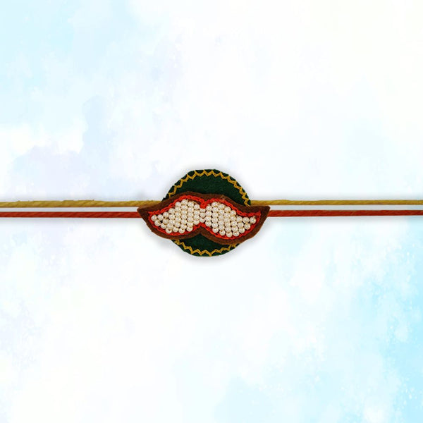 Beaded Moustache Rakhi - White