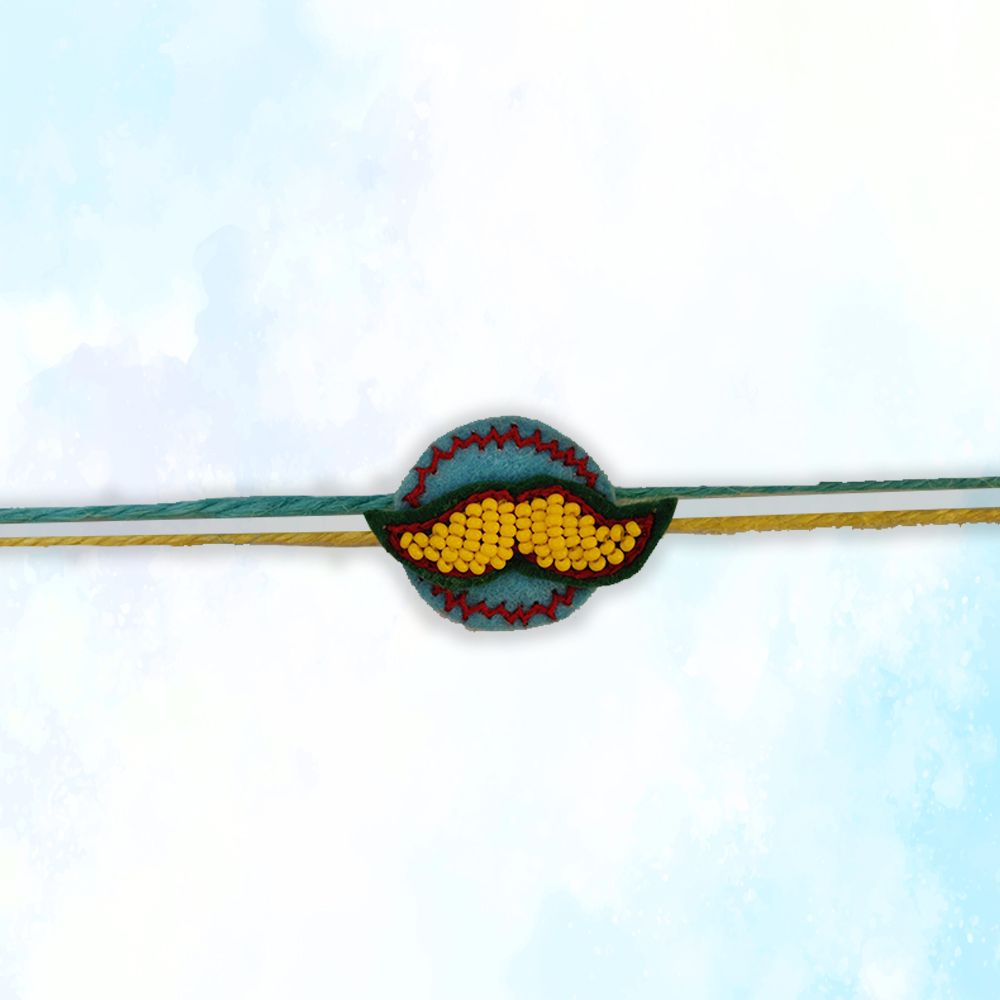 Beaded Moustache Rakhi - Yellow