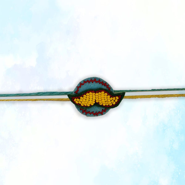 Beaded Moustache Rakhi - Yellow