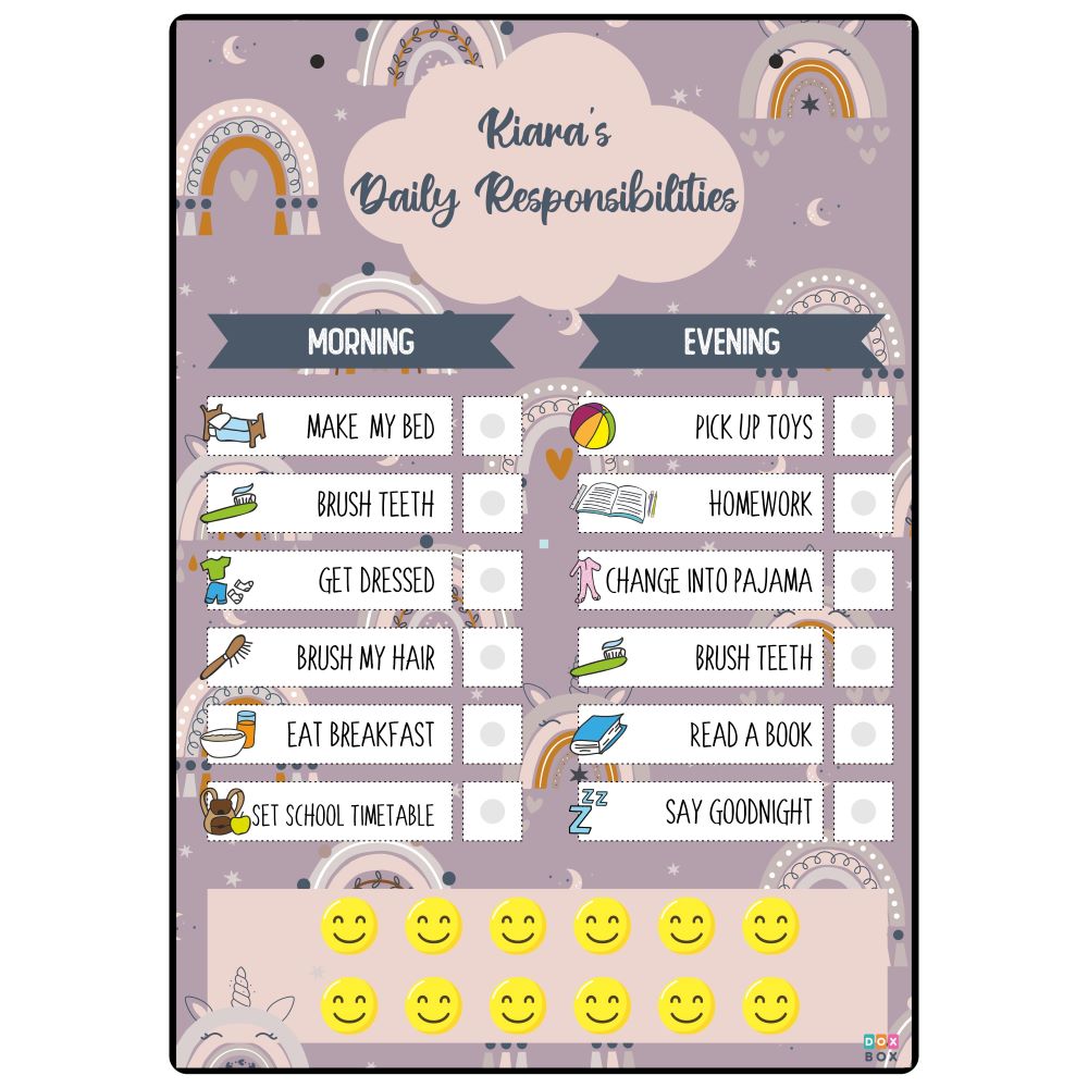 Customized Rainbow Daily Responsibility Chart For Kids Activity