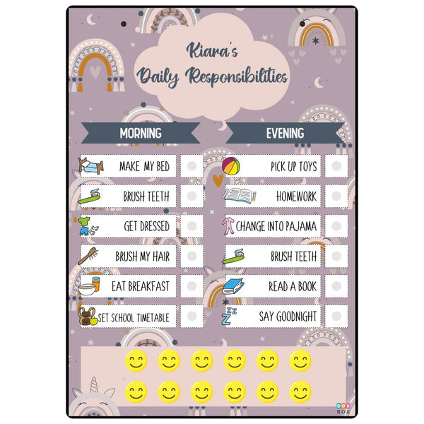 Customized Rainbow Daily Responsibility Chart For Kids Activity