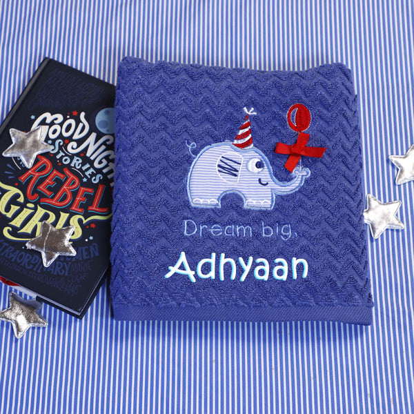 Blue Elephant Customised Baby Bath Towel