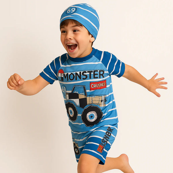 2pcs Monster Crusher Swim Squad Set with Cap