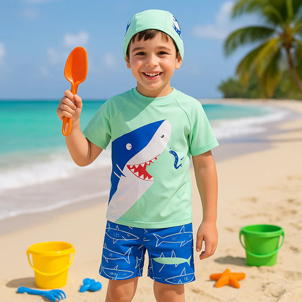 2pcs Shark Splash Adventure Swim Set with Cap